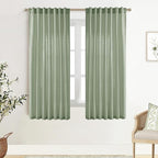 XTMYI Sage Green Sheer Curtains 63 Inch Length for Living Room,Boho Rod Pocket Light Filtering Linen Semi Transparent Bedroom Curtains Drapes 63 Inches Long 2 Panels Set for Bathroom Window Kitchen