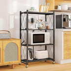 4-Tier Folding Metal Storage Shelf with Wheels, No Assembly Organizer Rack, Heavy Duty Collapsible Shelving Unit for Garage, Kitchen, Basement, Pantry, Living Room(New Upgrade - Black, 4 Tier)