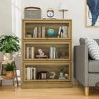 Display Cabinet with Acrylic Glass Doors,3-Tiers Curio Cabinet with LED Lighting for Collectibles, Collectibles Toy Organizers Rack & Display Shelf Display Case Storage Cabinet, Nature