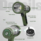 FORTO 3000 Lumens Handheld Spotlight, 1400 Ft Long Range LED Spot Light with 120H Runtime, IPX8 Waterproof Rechargeable Outdoor Flashlight for Camping, Hiking, Emergency, Searchlight (Green-Plus)