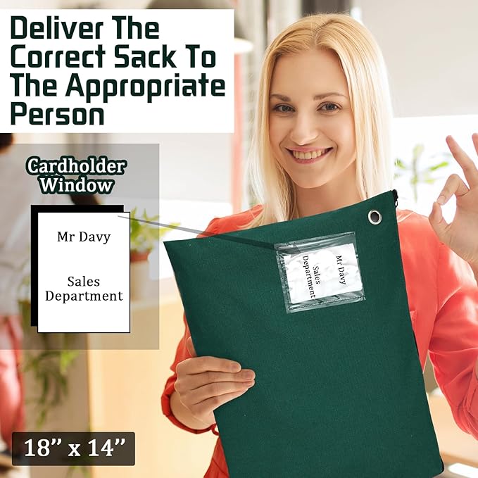 2 Pcs Interoffice Mailer Canvas Transit Sack Zipper Bag 18" x 14" Large Zipper Pouch with Grommet Interoffice Mail Bag (Green)