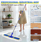 29.5" Commercial Dust Mop for Floor Cleaning,Heavy Duty Floor Duster with 2 Cotton Reusable Mop Pads,61” Long Handle Wet Dry Flat Mops for Hardwood Floors,Marble, Laminate,Tile,Concrete,Garage (Blue)