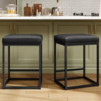MAISON ARTS Bar Stools Set of 2 | Counter Height Bar Stools for Kitchen Island | Modern Black Barstools with Metal Frame&Faux Leather Upholstery | Farmhouse Backless Bar Stool | 24" Bar Height Stools