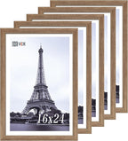 VCK 16x24 Frame 5 Pack - Brown Walnut, Natural Textured Solid Wood Poster Picture Frame, Wall Mounting Hanging
