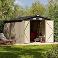 Patiolife 8 x 12 FT Metal Storage Shed for Outdoor, Steel Shed with Design of Lockable Doors, Utility and Tool Storage for Garden, Backyard, Patio, Outside Use, Brown