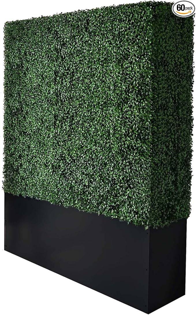 AGPL Artificial Hedge Wall with Black Stainless Steel Base, Outdoor and Indoor Backdrop Divider Privacy Screen and Decorative Wall for Patio, Balcony, Restaurant, Various Events 48" W*12" D*64" H