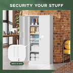 Greenvelly Metal Storage Cabinet, 72" Locking Metal Garage Storage Cabinet with Doors and 4 Adjustable Shelves, White Lockable Steel Cabinet for Home Office, Garage, Shop, School (32" W x 16" D)