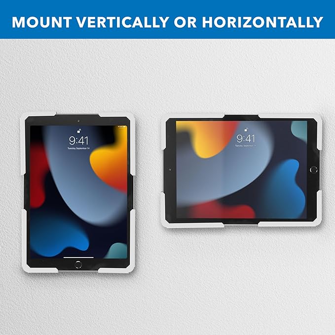 Mount-It! Universal Tablet Wall Mount, Anti-Theft iPad Mount, Enclosure Fits Tablets from 9.7" to 13" Screen Size, Flush Wall Mounting Kiosk, Durable Steel Design, White