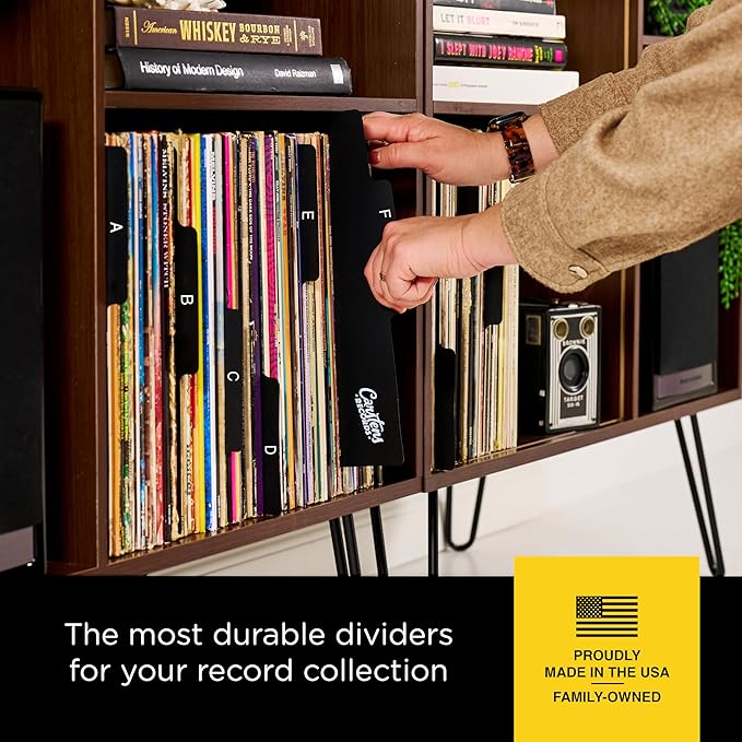 Carstens Records Heavy Duty Vinyl Album Dividers A-Z | 12" Organizers with Tabs | Pack of 26 Black | Made in The USA | for Top Browsing