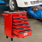 6 Drawers Tool Cart on Wheels with Stainless Steel Worktop, Heavy Duty Mobile Rolling Drawer Tool Chest with Locking Wheels & Lockable Drawers, Garage Tool Storage Cabinet (Red, 6 Drawers)