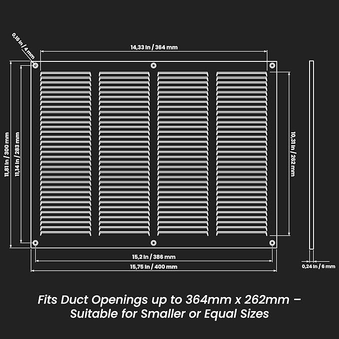Repa Market Air Vent Cover 16x12 Inch (Outer Dimensions) White Galvanized Steel Louvered Grill Cover with Mesh Screen/Wall or Ceiling Vent/HVAC Register for Indoor and Outdoor Ventilation