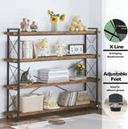 HCHQHS Large Bookshelf, 4-Tier Long Industrial Bookcase, Rustic Brown Book Shelf, Freestanding Horizontal Bookshelves with Metal Frame