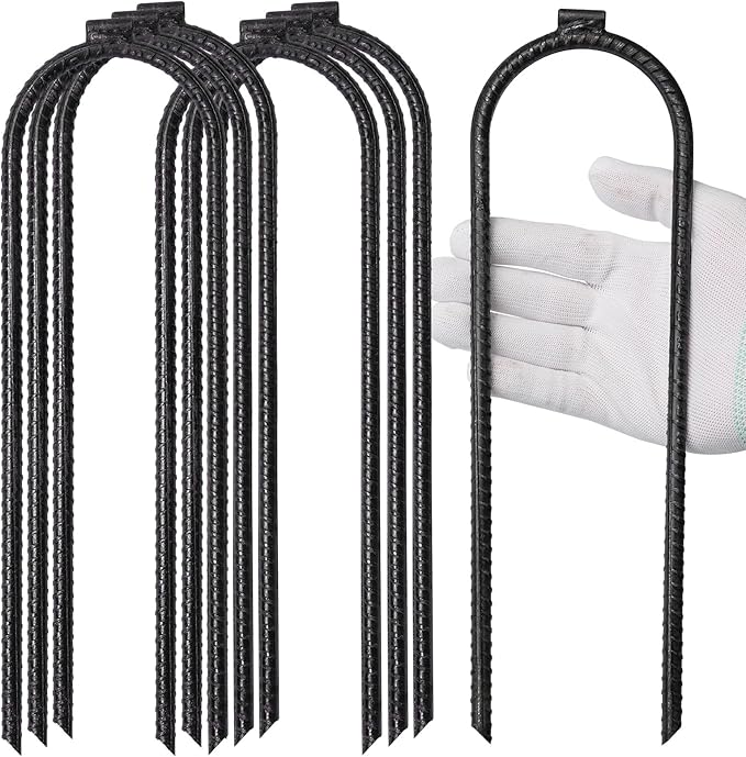 Extra-Large Heavy Rebar Trampoline Wind Stakes with Flat Welded Head,12’’x3’’x0.32’’ Trampoline Stake, Ground Anchor for Securing Trampoline, Tents, Fences, Tarps, Garden Cloth, Hoses (16)