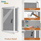 20"x14" Enclosed Cork Bulletin Board Tamper-Proof Dispaly Case,Grey Fabric&Aluminium Frame,Shatter Resistant Lockable Bulletin Board with Clear Acrylic Door for School,Office,Mall,Community,Hospital