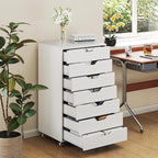 LOKO 7-Drawer Storage Cabinet, Versatile Drawer of Chest with Lockable Wheels, Mobile Office Lateral File Cabinet, for Home Office, Study (White, 16" D x 19.5" W x 34.5" H)