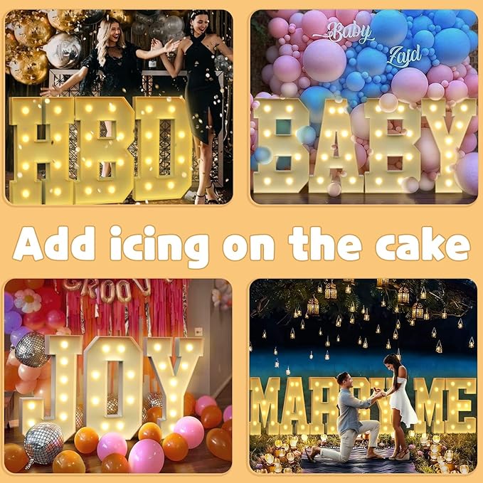 imprsv 3FT Block Marquee Letters Light Up Letters for Birthday Baby Shower Party Backdrop Decor, Large Light Up F for Wedding Decorations Engagement Party Decorations