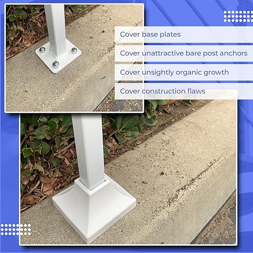 Deck Post Cover Durable, Snap-Together Shoe Base Instantly Transforms Hand & Stair Rail Feet Porch, Stair & Deck Base Bracket Covers UV-Resistant ABS Plastic (White)