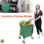 Wellmax WM99100 Series Folding Shopping Cart with Wheels, Grocery Cart with Removable Canvas with Cover, Lightweight Utility Cart for Groceries and Laundry - Holds up to 120 lbs (Green)