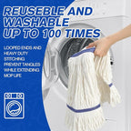 Eccliy 6 Pack Heavy Loop End Cotton String Mop Head Heavy Duty Mop Head Commercial Refills Replacement Bulk for Home Industrial Commercial Floor Cleaning (White,Blue)