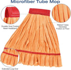Matthew Cleaning Microfiber Tube Mop(Meduim,Orange,6Pack) Heavy Duty Mop Head Replacement,Excellent Absorbency,Premium launderability,Reusable,Loop end for Home,Commercial and Industrial Use