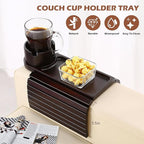 Couch Cup Holder Tray, 15.75" Bamboo Cup Holder for Couch, 3 in 1 Foldable Arm Chair Clip on Side Tray Table for Remote Snack Table on Armrest