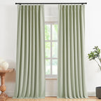 Vision Home Soft Green Pinch Pleated Full Blackout Curtains Linen Blended Room Darkening Curtain Panels 112 inch for Living Room Bedroom Thermal Insulated Pinch Pleat Drapes with Hooks 40" Wx112 Lx2