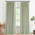 Vision Home Soft Green Pinch Pleated Full Blackout Curtains Linen Blended Room Darkening Curtain Panels 90 inch for Living Room Bedroom Thermal Insulated Pinch Pleat Drapes with Hooks 40" Wx90 Lx2