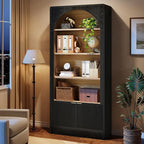 Tribesigns 71" Tall Office Storage Cabinet with Doors, Arched Bookshelf File Organizer with Storage and Shelves, Modern Farmhouse Standing Bookcase for Home Office, Printer Storage, Black