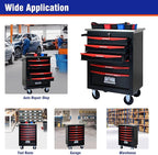 6 Drawers Tool Cart on Wheels with Stainless Steel Worktop, Heavy Duty Mobile Rolling Drawer Tool Chest with Locking Wheels & Lockable Drawers, Garage Tool Storage Cabinet (Black, 6 Drawers)