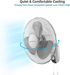 Comfort Zone Oscillating Wall Mount Fan with Adjustable Tilt, 16 inch, 3 Speed, Metal Grille, 90 Degree Oscillation, Airflow 14.07 ft/sec, Ideal for Home, Bedroom, Gym & Office, CZ16W