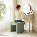 Vanity Stool Foot Rest Small Footstool Ottoman Chair Seating Backless Modern Teddy Velvet Ottoman for Makeup Room Living Room Bedroom Entryway,(Single 1) Green