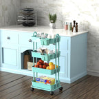 Simple Houseware 4-Tier Multifunctional Rolling Utility Cart with Hanging Buckets, Turquoise
