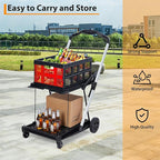 Heavy-Duty 2-Tier Collapsible Shopping Cart with Wheels – Portable Collapsible Utility Trolley – Removable Storage Crate, 198 lb Capacity, Lightweight – Ideal for Groceries, Home, Supermarkets – Red