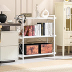 HCHQHS Bookshelf, 3-Tier Industrial Bookcase, White Open Book Shelf, Freestanding Horizontal Bookshelves with Metal Frame