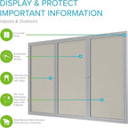 Ghent 36"x72" 3-Door Outdoor Enclosed Vinyl Bulletin Board, Shatter Resistant, with Lock, Satin Aluminum Frame - Ivory (PA33672VX-185), Made in the USA