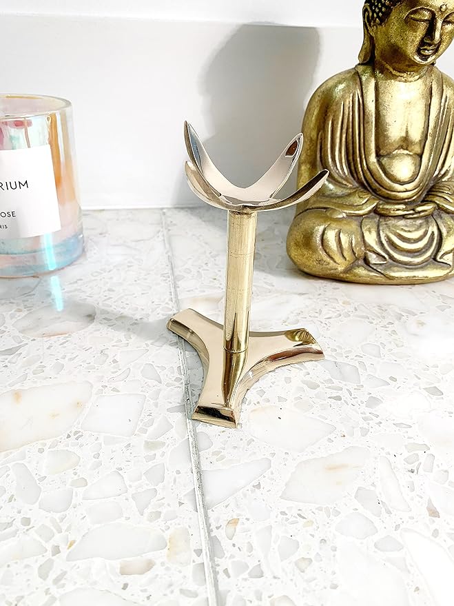 Modern Brass Pedestal Claw Crystal Display Stand | Spheres Minerals Specimen