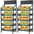 2 Set Retail Display Rack Shelf Cart with Wheels and Hook Heavy-Duty Metal Snack Potato Chip Display Organizer Concession Stand for Supermarket Grocery Store Home Black (5 Tier 15 Hooks)