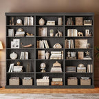Vyre 70.8" Tall Black Bookshelf, Farmhouse Modular Bookcase with 6-Tier Adjustable Shelves, Large Storage Cabinet for Home Office, Living Room, Set of 4