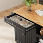 Gizoon Kitchen Island with Storage, Kitchen Island with Drop Leaf, 41.7’’W Rolling Dining Cart, Foldable Countertop, 5 Wheels, Refrigerator Door, Adjustable Shelves, Spice/Towel Rack, Black