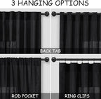 Nanspring Black Cafe Linen Curtains 24 Inch Length 2 Panels Privacy Semi Sheer Curtains for Small Window Kitchen Back Tab Rod Pocket Short Sheer Bathroom Curtain 36x24 Inches