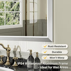 48x32 Inch Brushed Nickel Bathroom Mirror for Wall, Thick Metal Framed Rectangle Mirrors for Over Sink, Bedroom, Living Room, Entryway, Anti-Rust, HD Tempered Glass