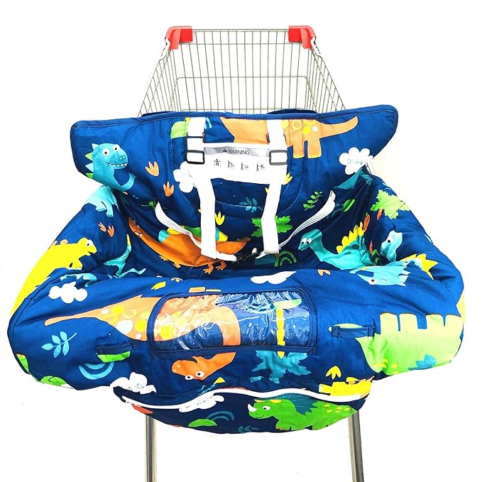 Premium Shopping Cart Cover & High Chair Cover, Easy Install, Harness System, Soft Comfort Cushioning, Universal Size (Dinosaur)