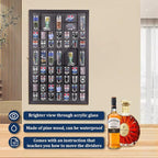 Removable Giant Shot Glass Display Case,30.5 * 19 Inches,70 Slots,Removable Shelves,Fit for Lots of Sizes Shot Glasses,Wall Mount,Gold Lock,with UV Protection Acrylic Glass Door