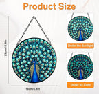 Full-Show Peacock Stained Glass Sun Catcher, 6 Inch Round Hand-Painted Window Hanging with Chain, Vibrant Glass Art for Home Garden Decor, Unique Gift for Nature & Bird Lovers