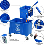 MATTHEW Cleaning Blue 22Quart Compact Mop Bucket INCL.2 Pcs Mop Head with Side Press Wringer On Wheels,Tandem Portable Floor Cleaning Wavebrake,Ideal for Household,Industrial,Restaurant,Janitorial Use