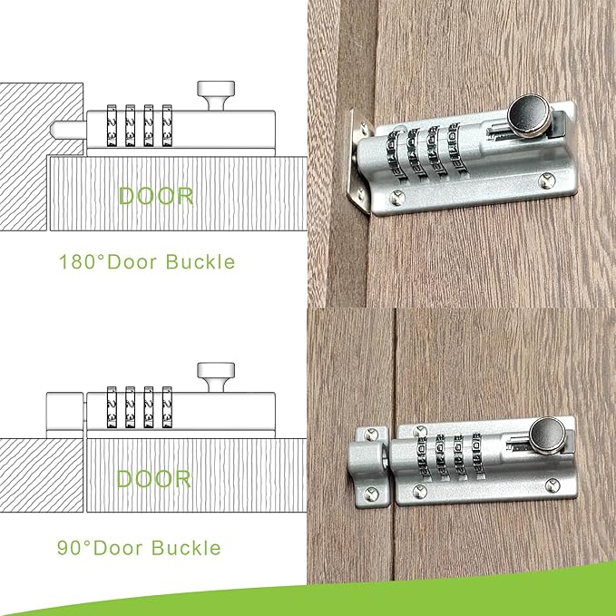 Heavy Duty 4-Digit Combination Locking Bolt - Reinforced Zinc Alloy Security Slide Latch for Gates, Sheds, Barns, Fences & Cabinets - Childproof Design & Anti-Theft Password Setting (Silver)