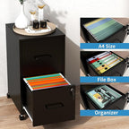 2 Drawer File Cabinet with Lock,Small Rolling Metal Office Storage Mobile Filing Cabinet with Wheels Under Desk,Vertical Locking File Cabinets for Home Office,Required Assembly,White