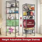 3 Pack Rolling 6-Tier Space-Saving Garage Wire Rack Shelving, 14"D x 24"W x 71"H Adjustable Metal Shelving with Wheels, 750 lbs Capacity Heavy Duty Storage Shelves for Garage, Closet & Kitchen, Black