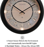 CLXEAST 14 Inch LED Illuminated Indoor Outdoor Atomic Analog Wall Clock Battery Operated, Glow in The Dark Wall Clock for Living Room, Home Office,Bathroom,Kitchen,Oil Rubbed Bronze Black Finish