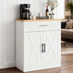 SUNLEI Coffee Bar Cabinet, Wooden Storage Cabinet with 2 Doors & 1 Drawers, Modern Farmhouse Kitchen Buffet Sideboard Cabinet with Storage for Living Room, Adjustable Shelf, White&Yellow